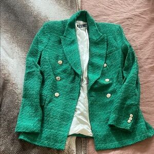 Zara Emerald Green Textured Blazer
